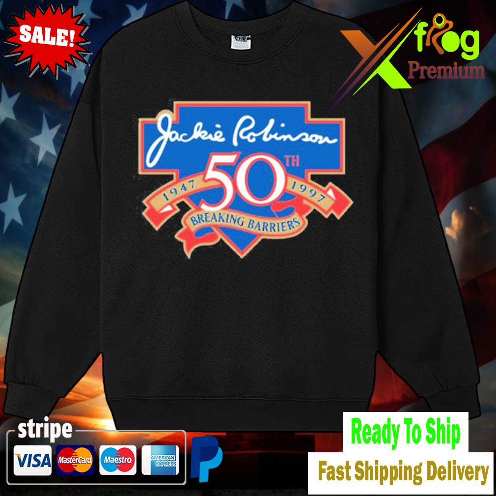 Jackie Robinson 50th Anniversary Breaking Barriers logo shirt