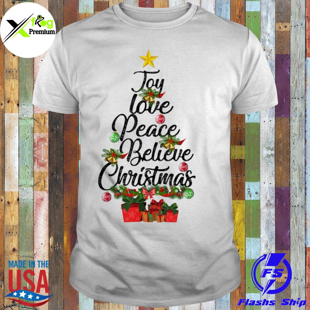 Joy love peace believe Christmas tree shirt