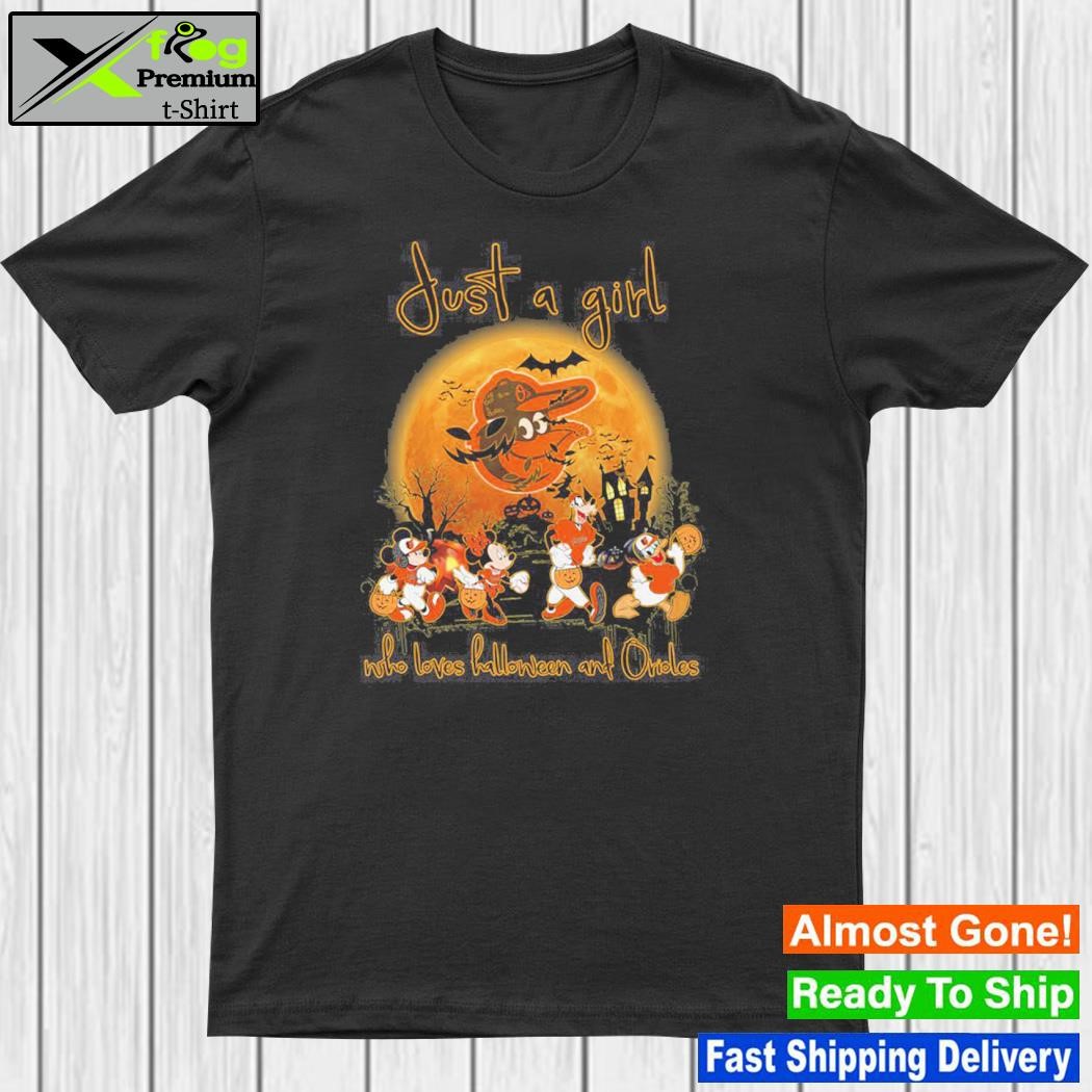 Just a girl who loves halloween and orioles mickey disney shirt