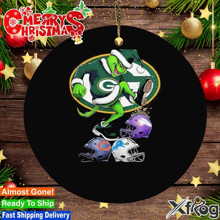 Grinch Hat Santa Green Bay Packers Stomp On NFL Teams Christmas Logo Ornament