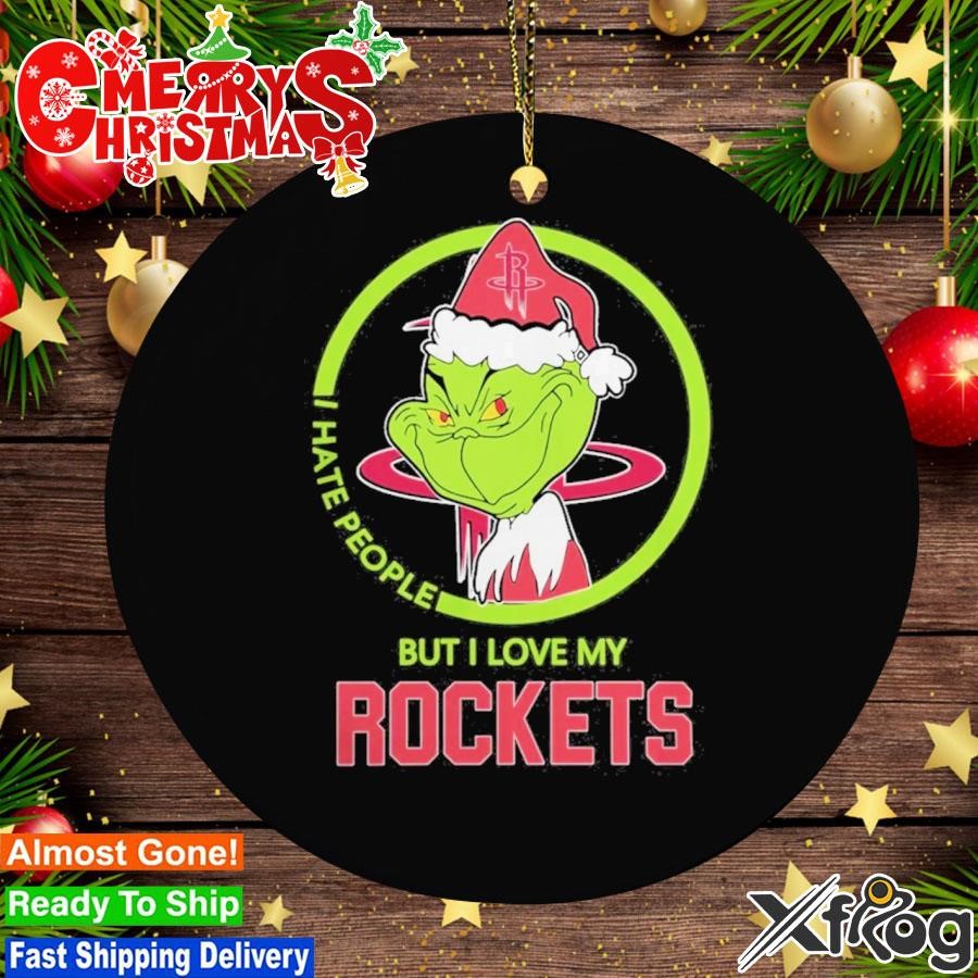 Grinch Hat Santa I Hate People But I Love Houston Rockets Logo Ornament