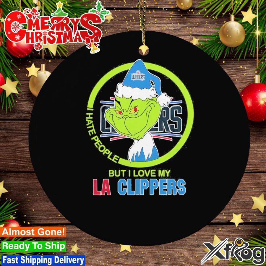 Grinch Hat Santa I Hate People But I Love My LA Clippers Logo Ornament
