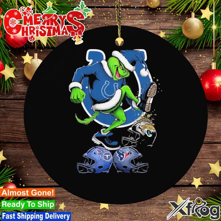 Grinch Hat Santa Indianapolis Colts Stomp On NFL Teams Christmas Logo Ornament