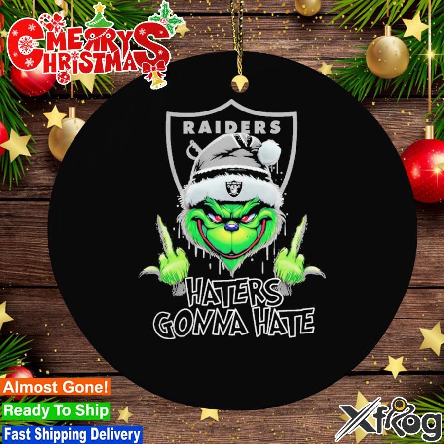 Grinch Hat Santa Las Vegas Raiders Middle Finger Haters Gonna Hate Logo Ornament