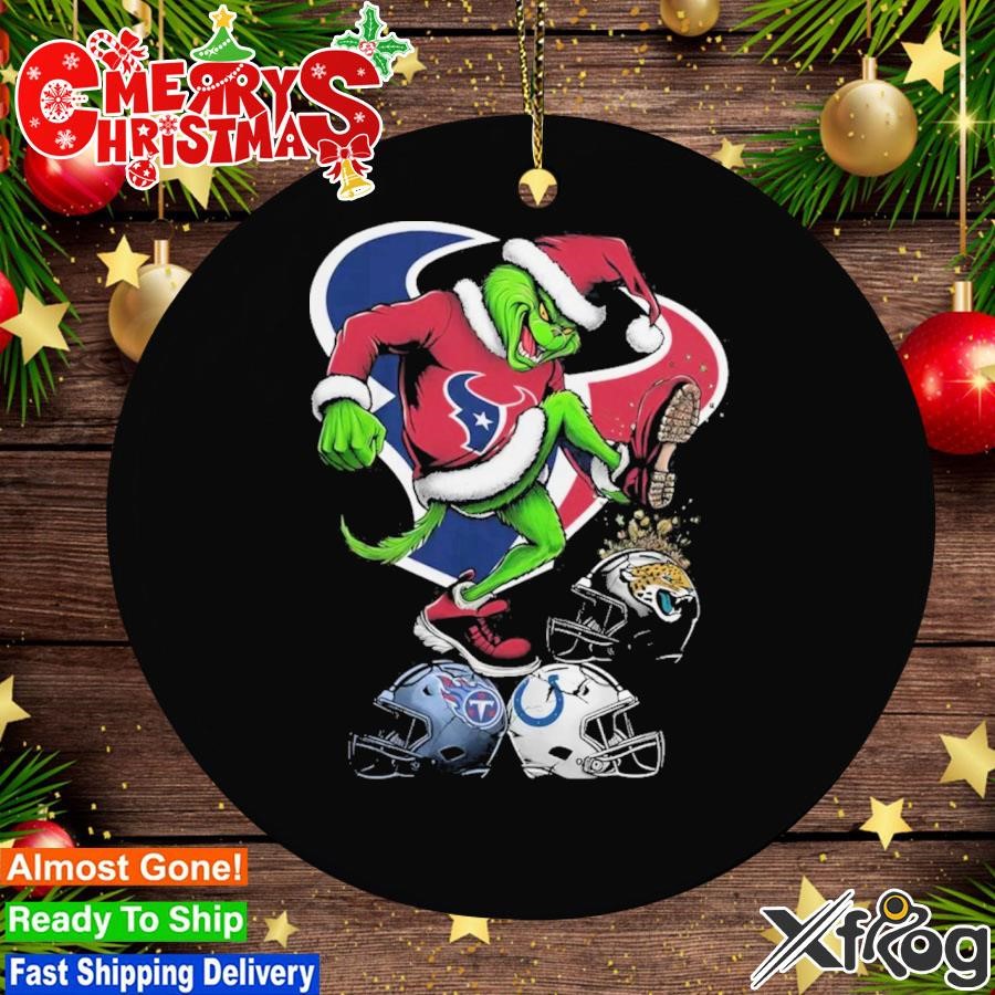 Grinch hat santa Houston Texans Stomp On NFL Teams Christmas Logo Ornament