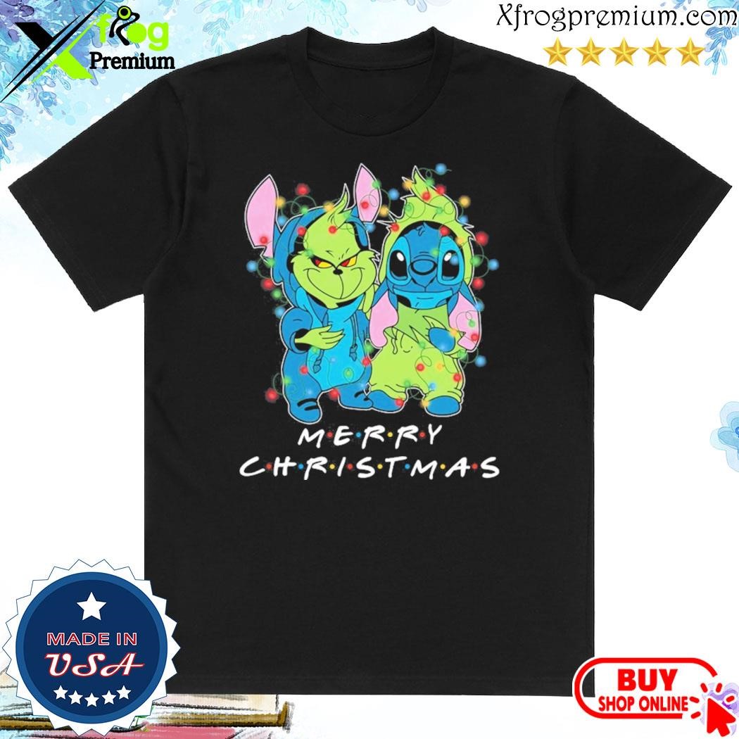 Official Baby Grinch and baby Stitch merry christmas light shirt