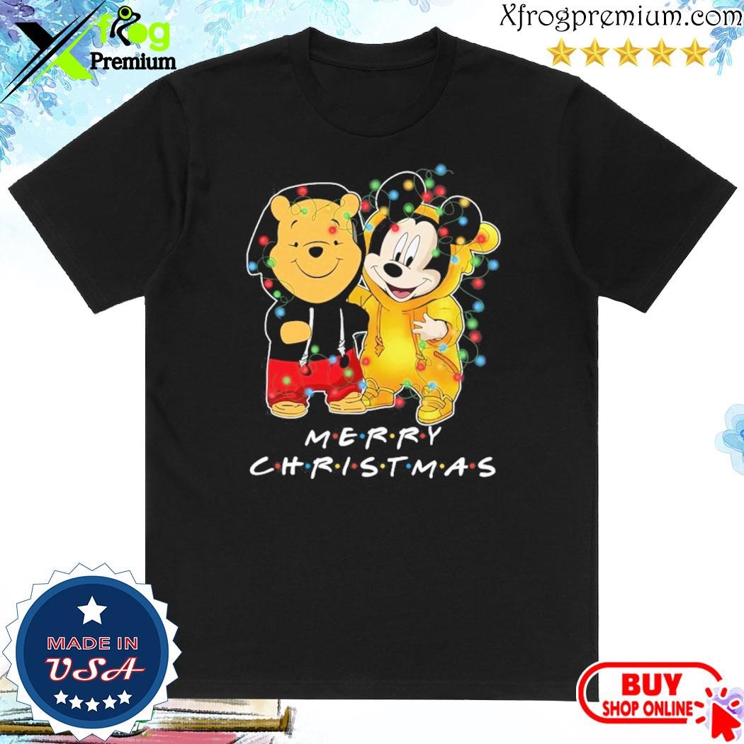 Official Baby Pooh and baby Mickey mouse merry christmas light shirt