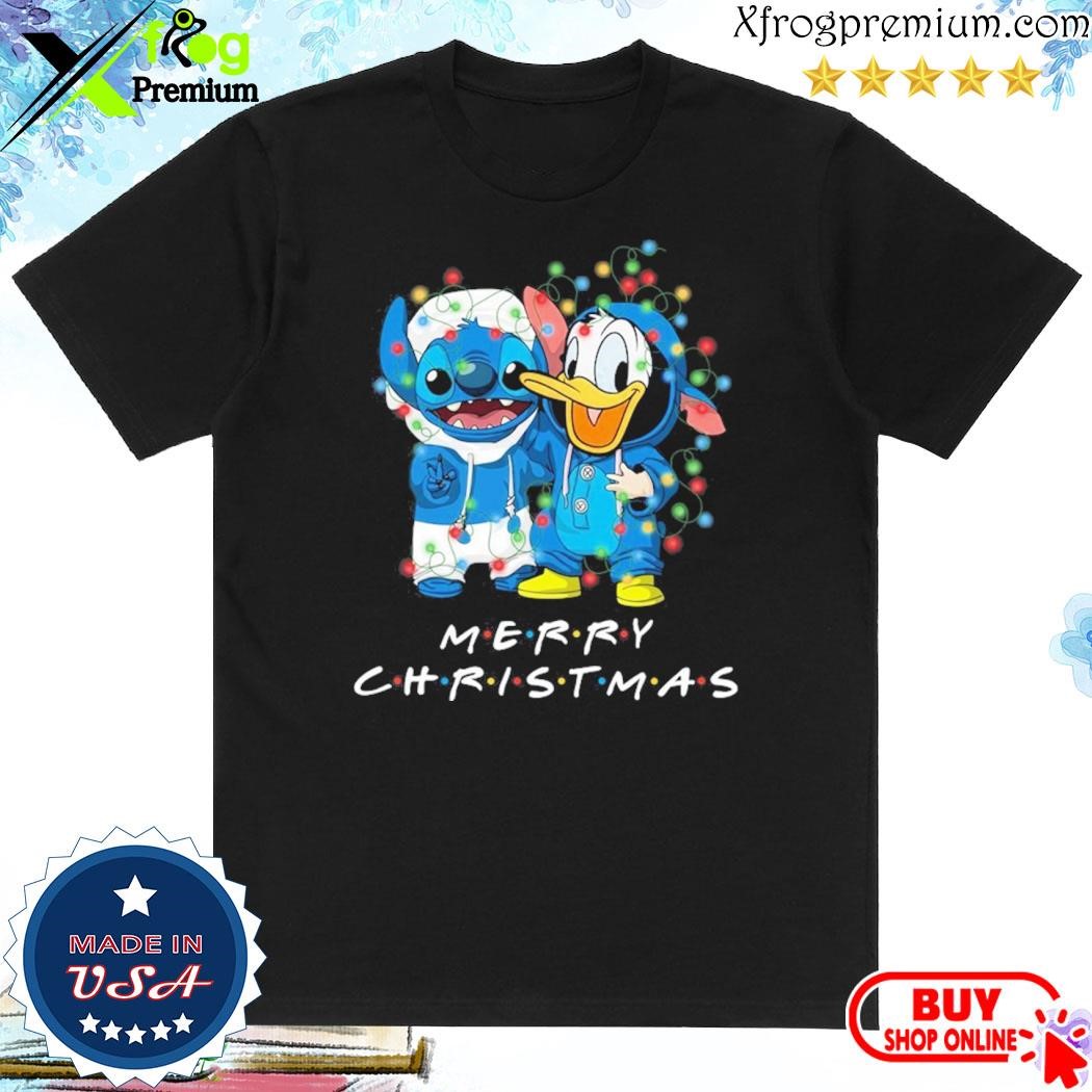 Official Baby Stitch and baby Donald merry christmas light shirt