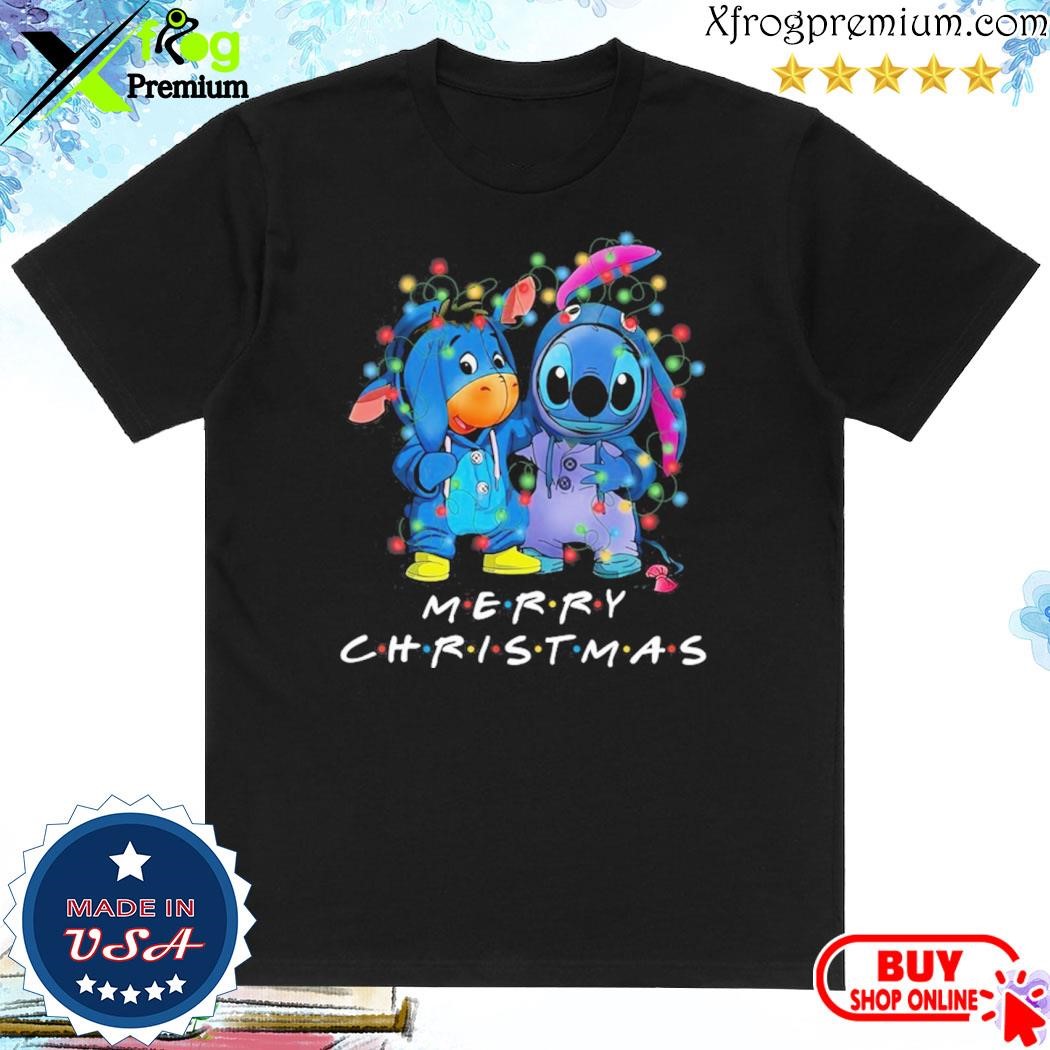 Official Baby Stitch and baby Eeyore merry christmas light shirt