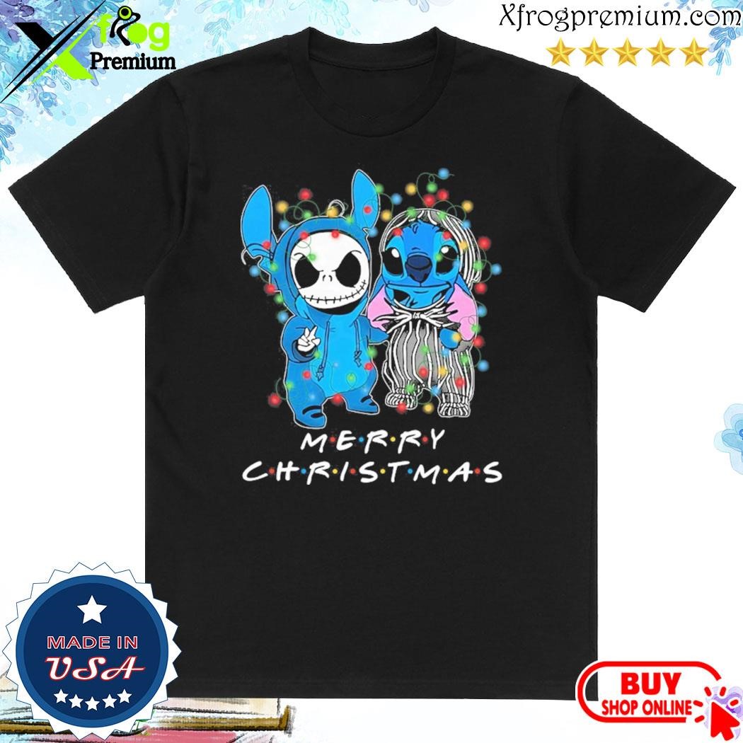 Official Baby Stitch and baby Jack Skellington merry christmas light shirt