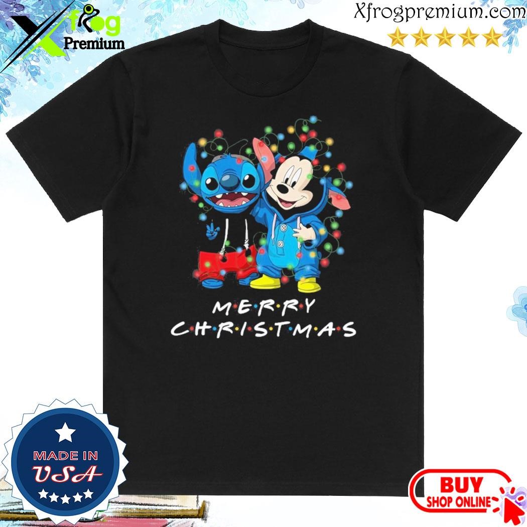 Official Baby Stitch and baby Mickey mouse merry christmas light shirt