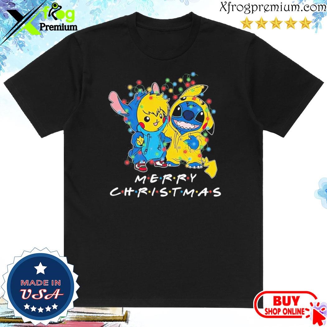 Official Baby Stitch and baby Pikachu merry christmas light shirt