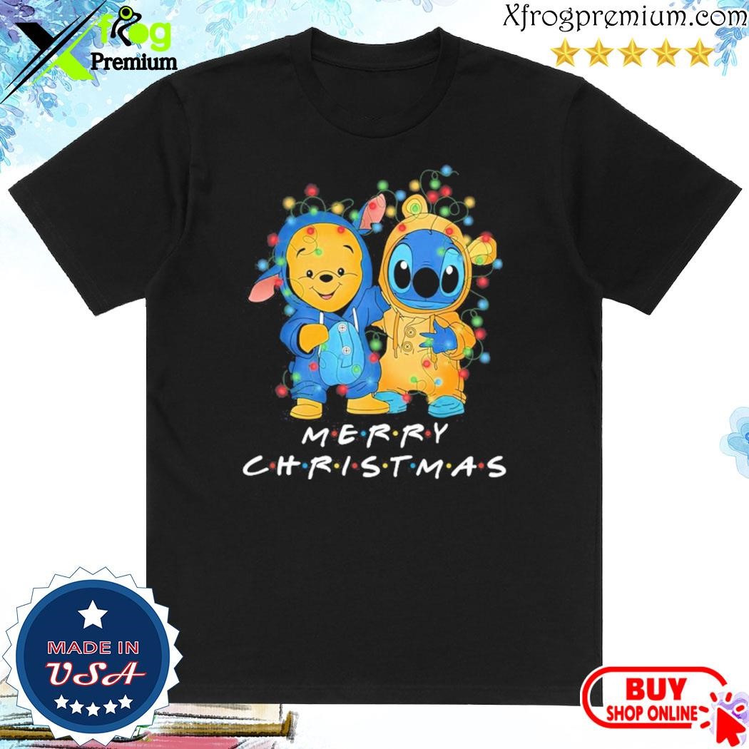 Official Baby Stitch and baby Pooh merry christmas light shirt
