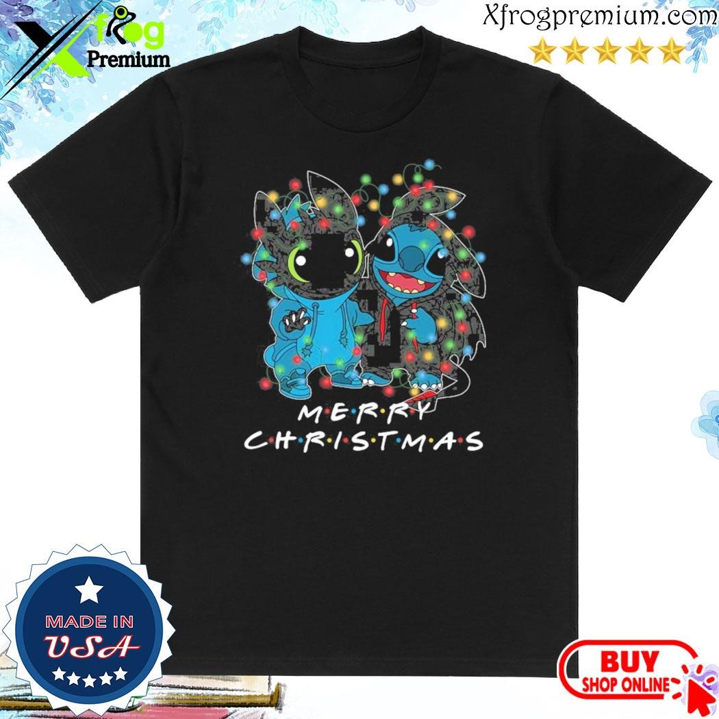 Official Baby Stitch and baby Toothless merry christmas light shirt