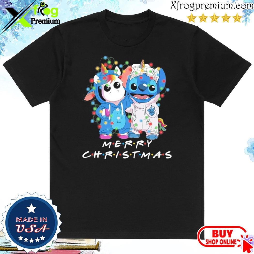 Official Baby Stitch and baby Unicorn merry christmas light shirt