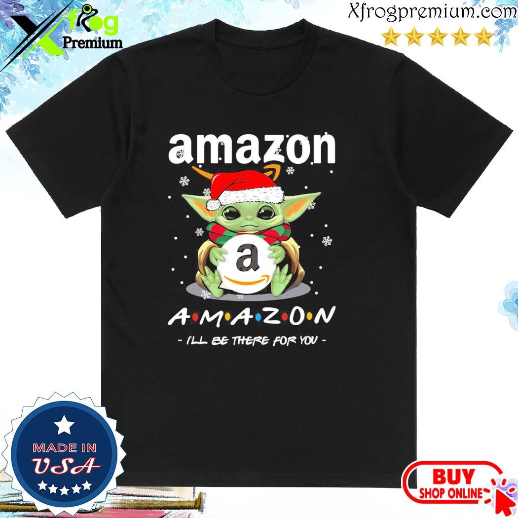 Official Baby Yoda hat santa Amazon I'll be there for you logo merry christmas shirt
