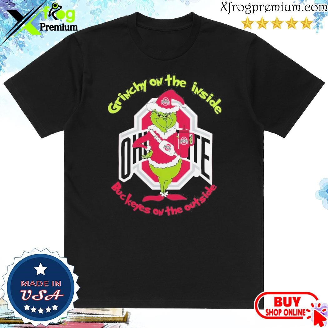 Official Grinch hat santa On The Inside Ohio State Buckeyes On The Outside Christmas Shirt