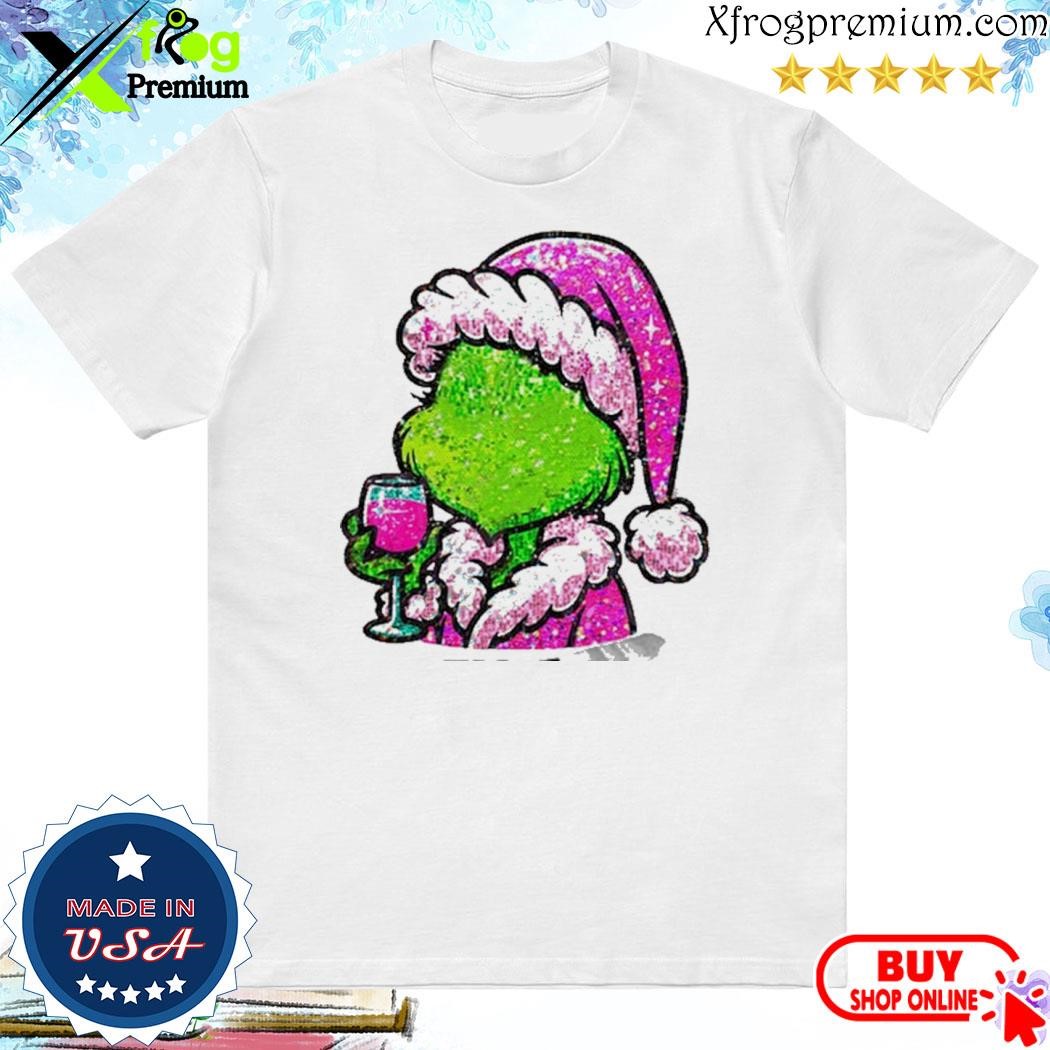 Official Grinch hat santa pink drink merry christmas shirt
