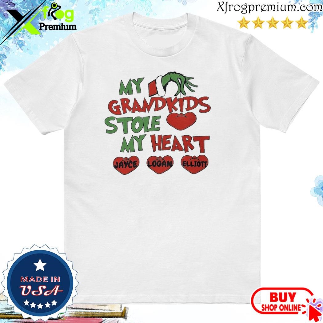 Official Grinch santa my grandkids stole my heart Jayce, Logan and Elliott christmas shirt