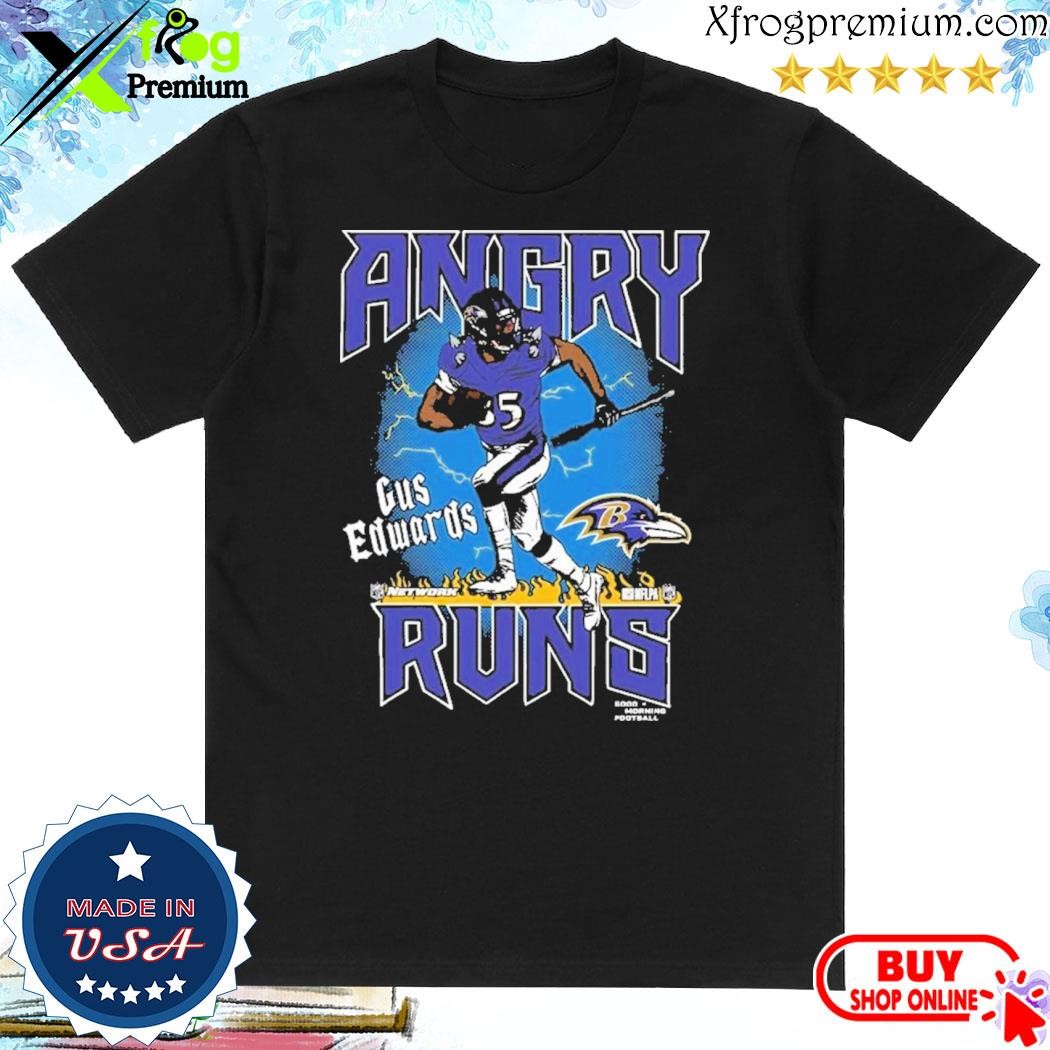 Official Gus Edwards Baltimore Ravens Homage Unisex Angry Runs Player Graphic Tri-blend shirt