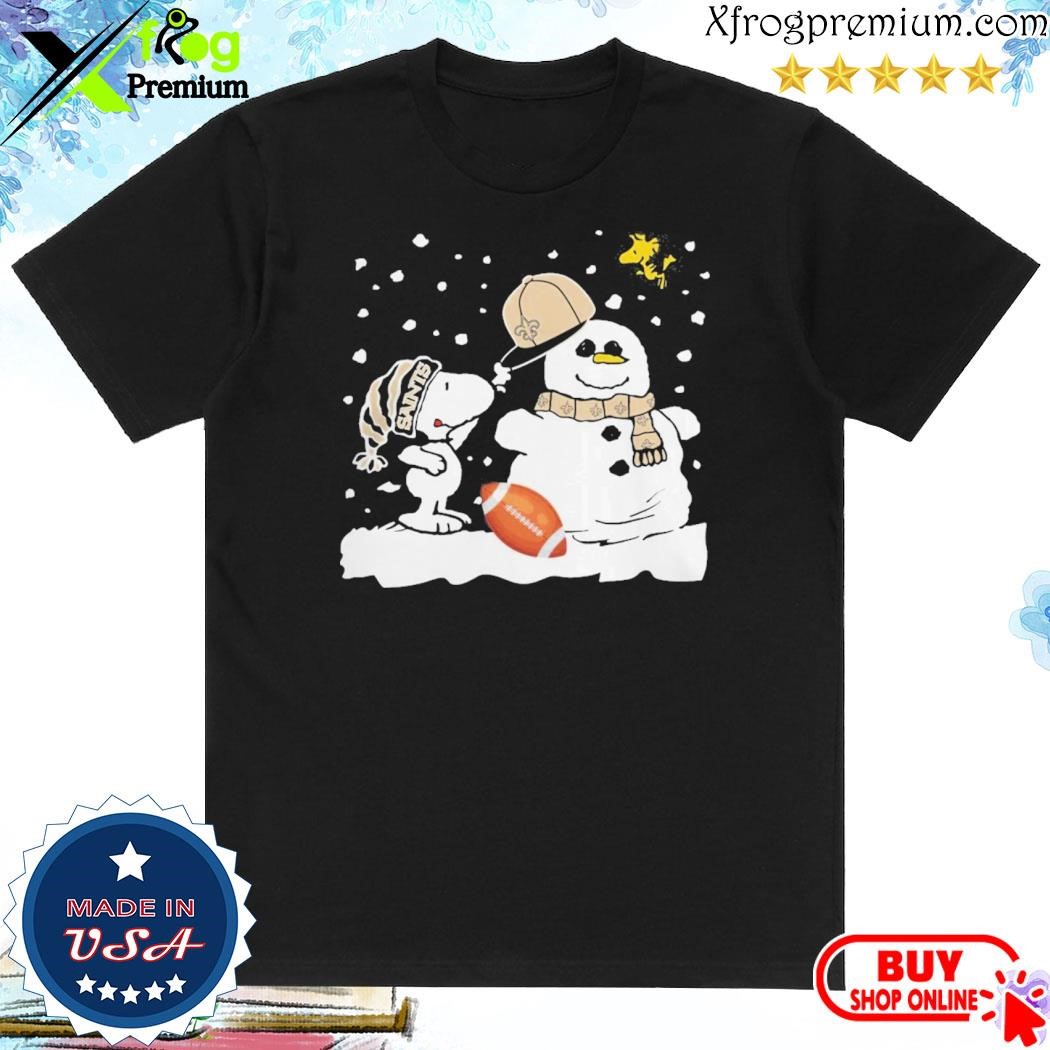 Official Peanuts Snoopy And Woodstock Snowman New Orleans Saints Christmas Shirt