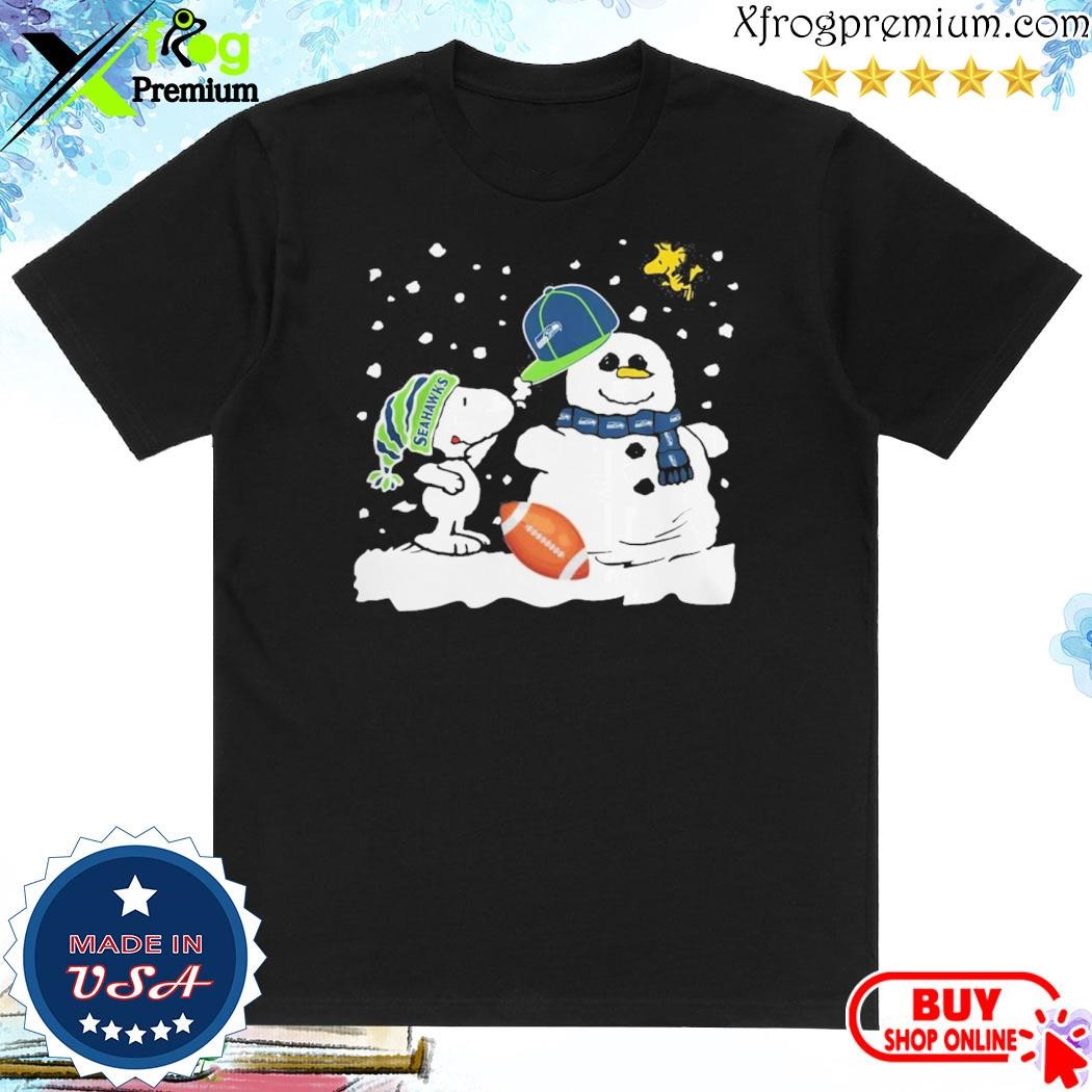 Official Peanuts Snoopy And Woodstock Snowman Seattle Seahawks Christmas Shirt
