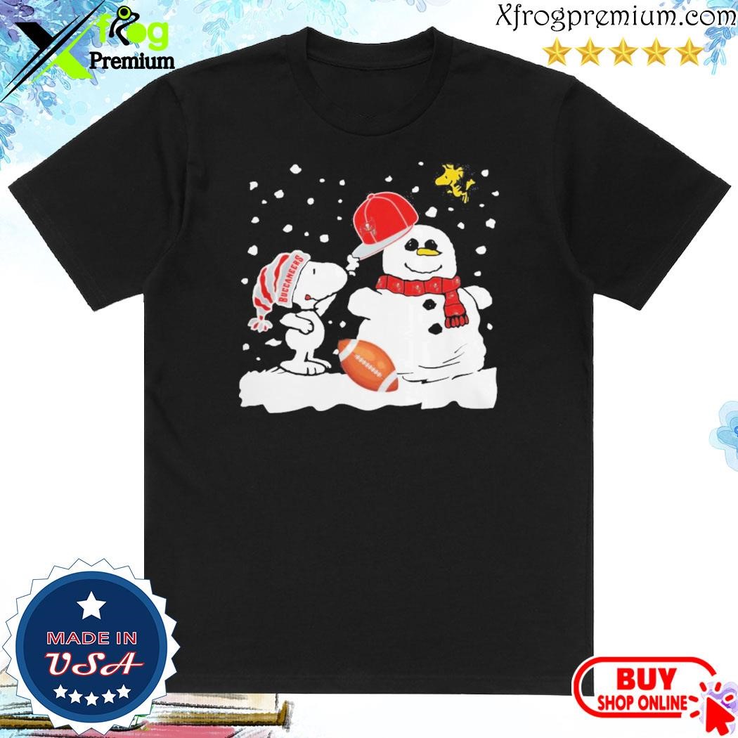 Official Peanuts Snoopy And Woodstock Snowman Tampa Bay Buccaneers Christmas Shirt
