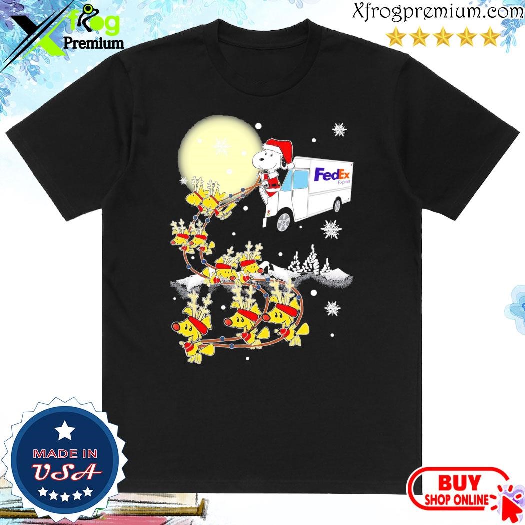 Official Snoopy hat santa and Woodstock reindeers cars FedEx merry christmas shirt
