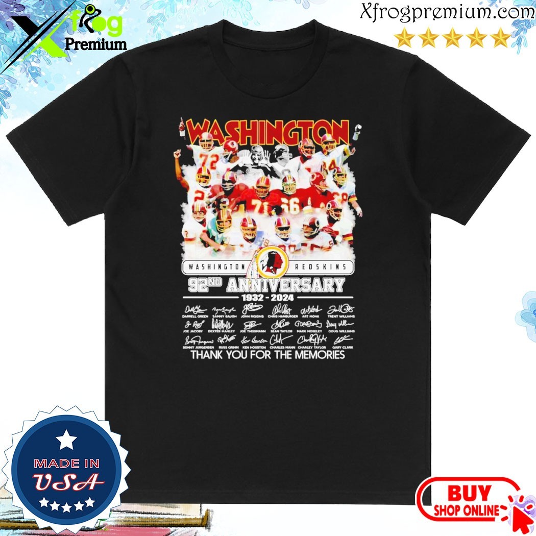 Official Washington Commanders 92nd Anniversary 1932-2024 Signature Thank You For The Memories T-Shirt